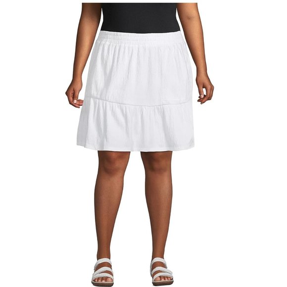 NWT Lands End Womens Hi Rise Pull On Tiered Skirt Pure White Size S $75 FLC183 - Picture 4 of 5